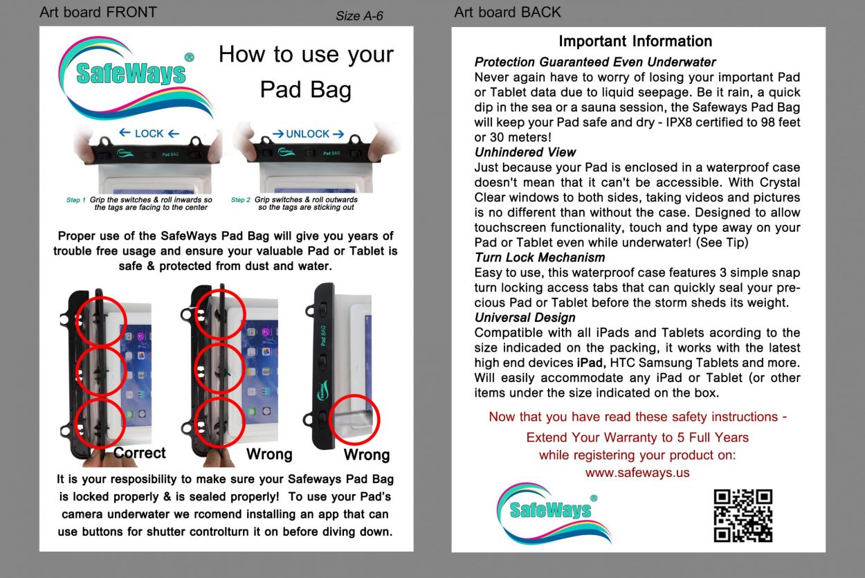 Instructions Insert Artwork Pad Bag-